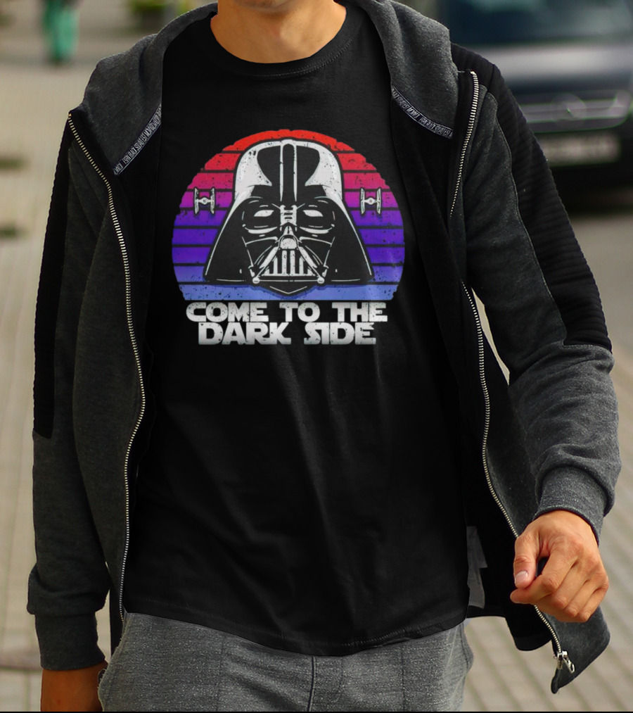 Darth Vader Come To The Dark Side Retro Stripes With Tie Fighters T-Shirt