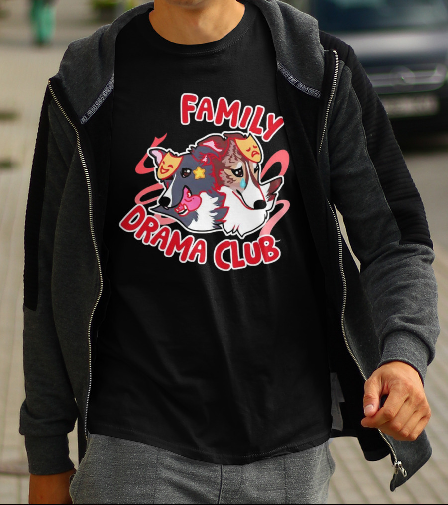 FAMILY DRAMA CLUB Dog Faces With Theater Masks T-Shirt