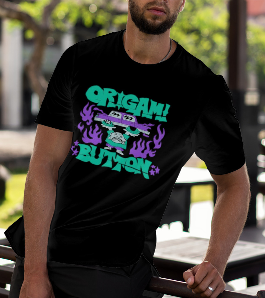 ORIGAMI BUTTON Car Guy Flame T-Shirt