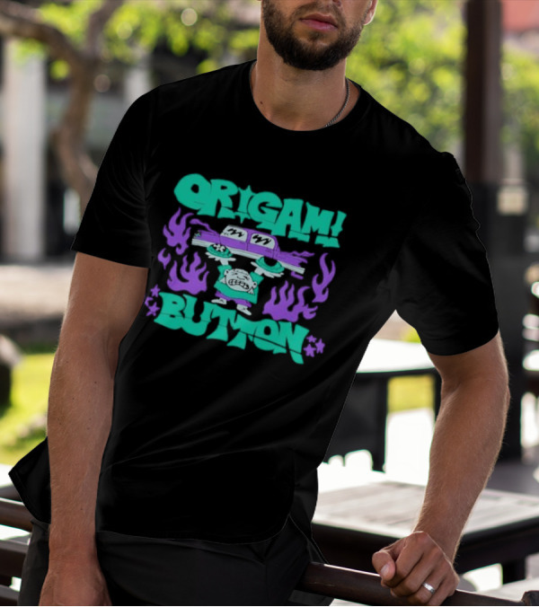 ORIGAMI BUTTON Car Guy Flame T-Shirt