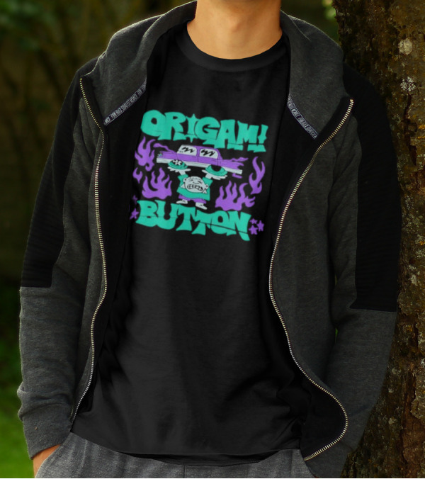 ORIGAMI BUTTON Car Guy Flame T-Shirt