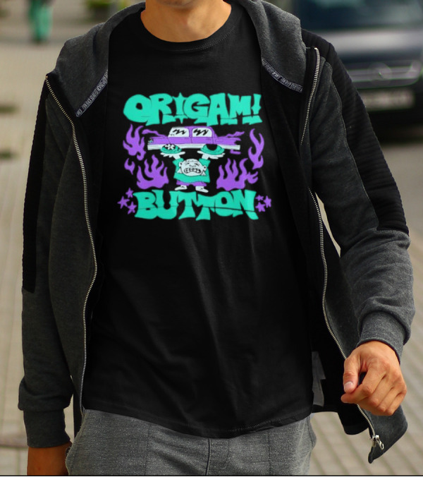 ORIGAMI BUTTON Car Guy Flame T-Shirt