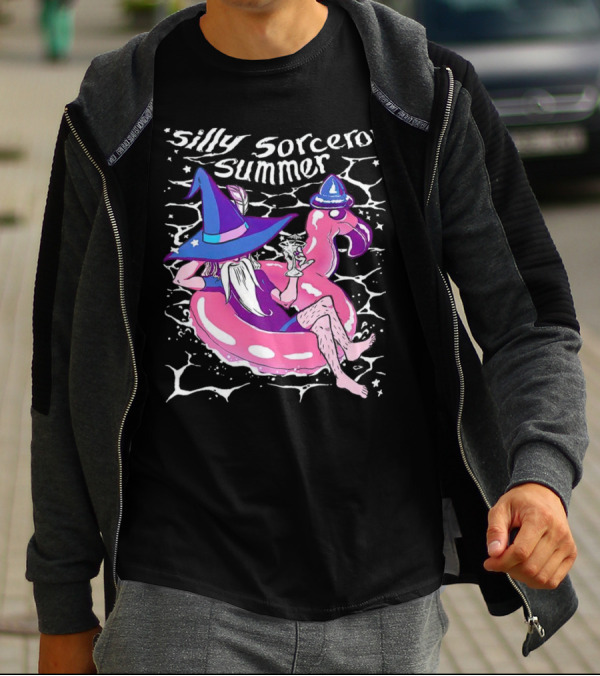 Silly Sorceror Summer Wizard In Flamingo Float With Sweet Tea T-Shirt