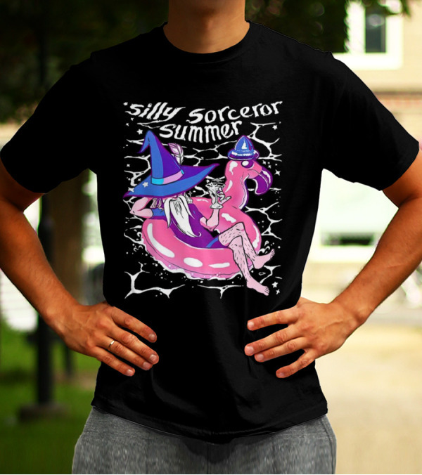 Silly Sorceror Summer Wizard In Flamingo Float With Sweet Tea T-Shirt