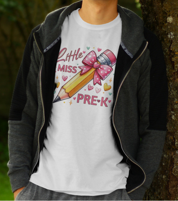Little Miss Pre-K Pencil With Pink Bow And Hearts T-Shirt