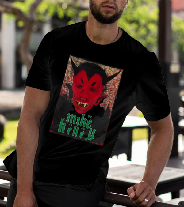 Mike Kelley Satan's Nostrils Devil Face Red With Green Gothic Text T-Shirt