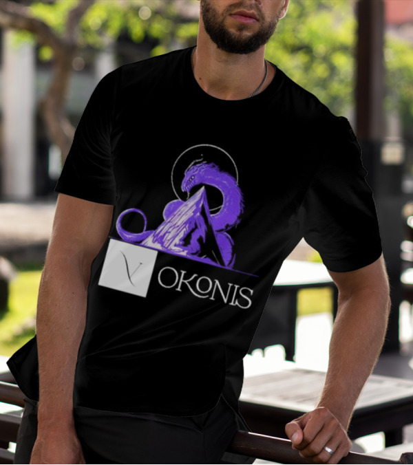 Vokonis Purple Dragon Coiled On Mountain Peak With Crescent Moon T-Shirt