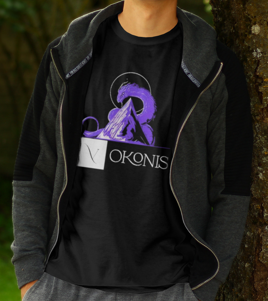 Vokonis Purple Dragon Coiled On Mountain Peak With Crescent Moon T-Shirt