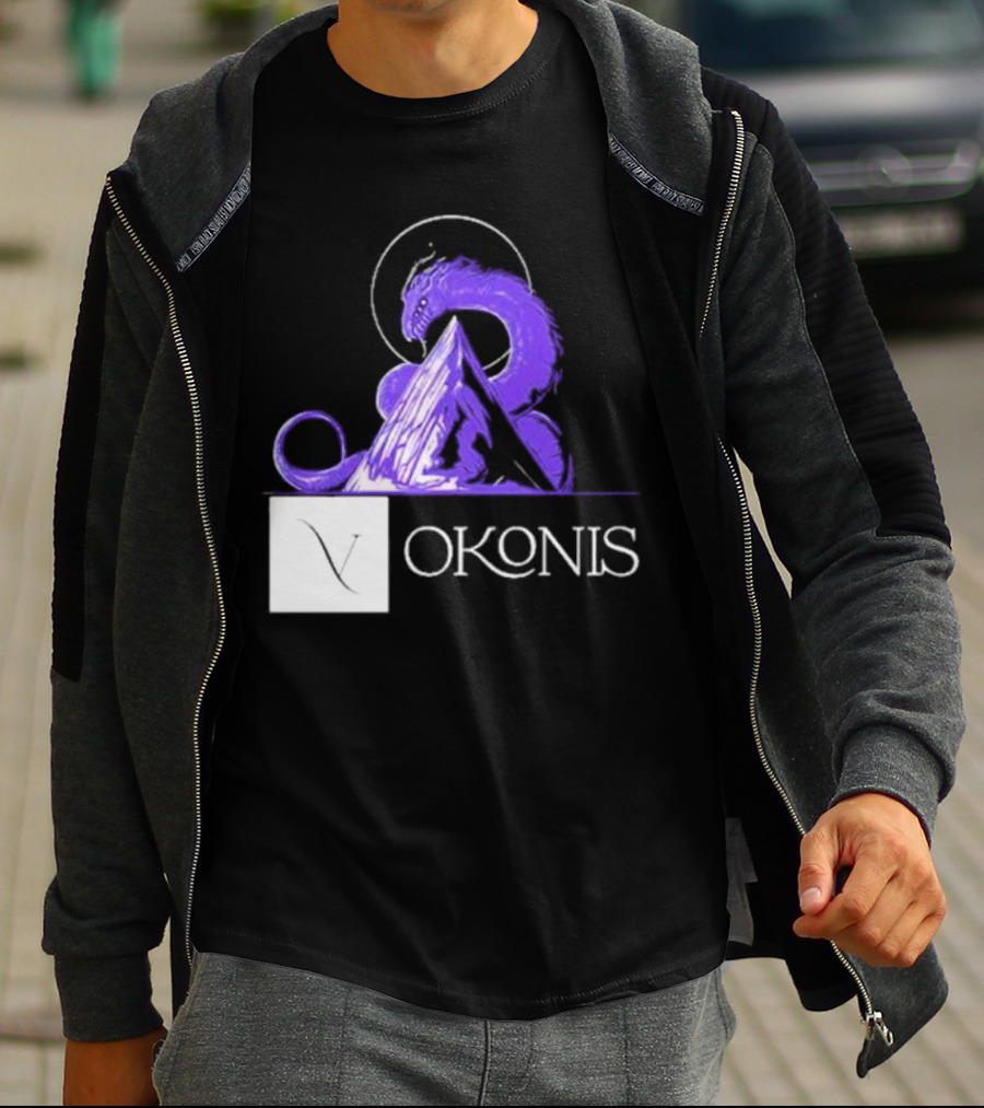 Vokonis Purple Dragon Coiled On Mountain Peak With Crescent Moon T-Shirt
