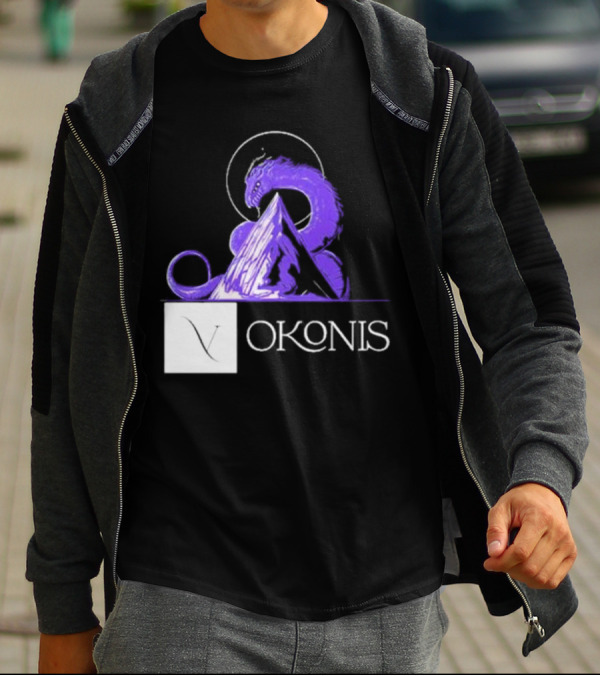 Vokonis Purple Dragon Coiled On Mountain Peak With Crescent Moon T-Shirt