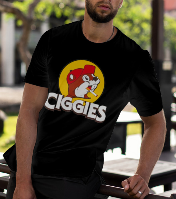 Ciggies Beanie Cap Cartoon Rodent Smoking T-Shirt
