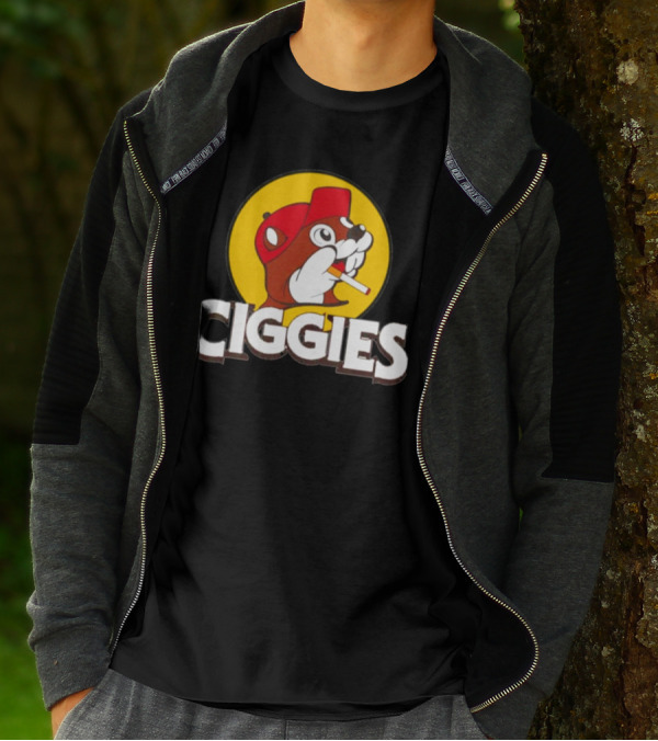 Ciggies Beanie Cap Cartoon Rodent Smoking T-Shirt