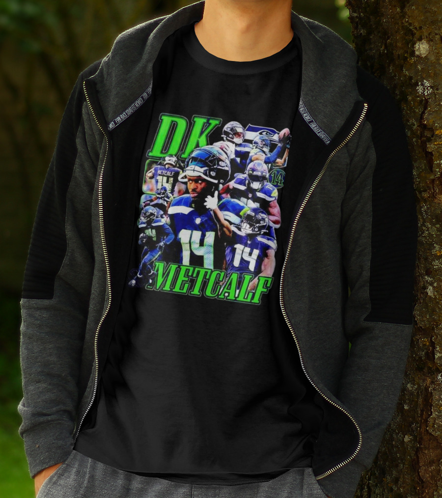 DK Metcalf Seattle Seahawks 14 Retro NFL Player Action Collage T-Shirt