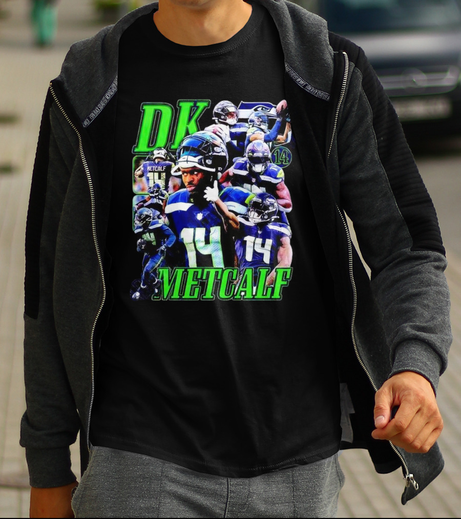 DK Metcalf Seattle Seahawks 14 Retro NFL Player Action Collage T-Shirt