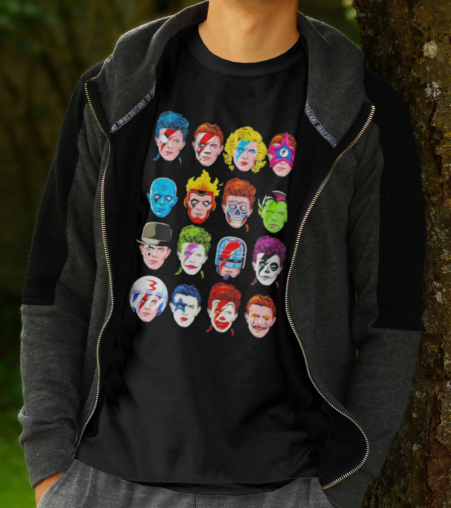 Ziggy Stardust Aladdin Sane Cartoon Pop Art Floating Heads T-Shirt