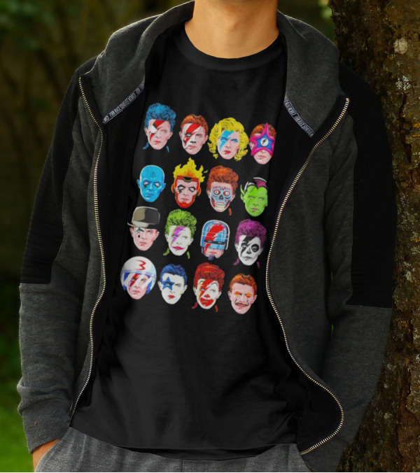 Ziggy Stardust Aladdin Sane Cartoon Pop Art Floating Heads T-Shirt