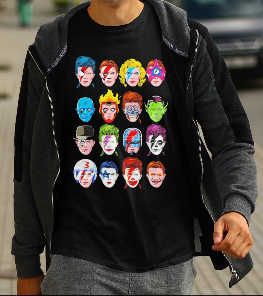 Ziggy Stardust Aladdin Sane Cartoon Pop Art Floating Heads T-Shirt
