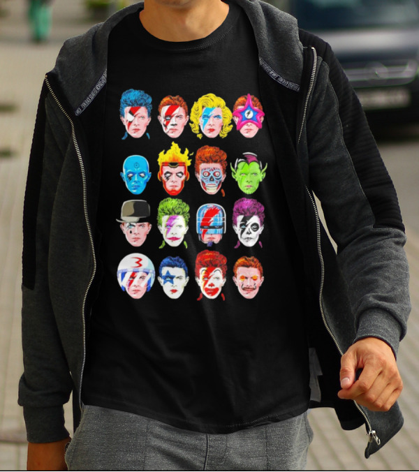 Ziggy Stardust Aladdin Sane Cartoon Pop Art Floating Heads T-Shirt