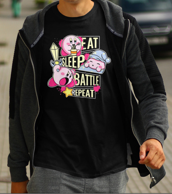Kirby Eat Sleep Battle Repeat Game Life T-Shirt