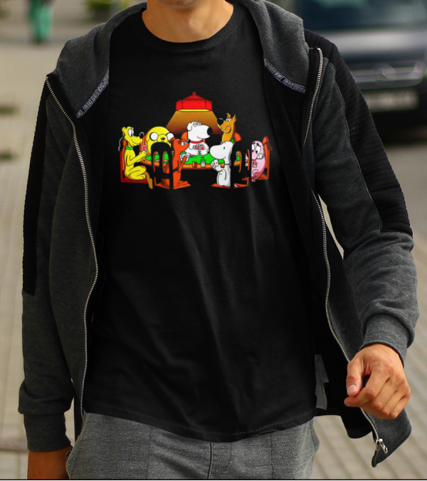 Snoopy And Dog Friends Poker Night Iconic Cartoon Characters T-Shirt