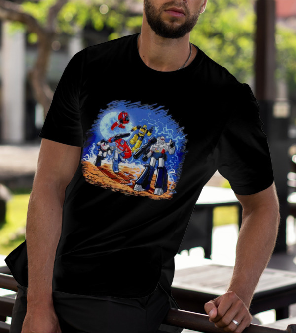 Transformers Bots Cartoon Battle Scene T-Shirt