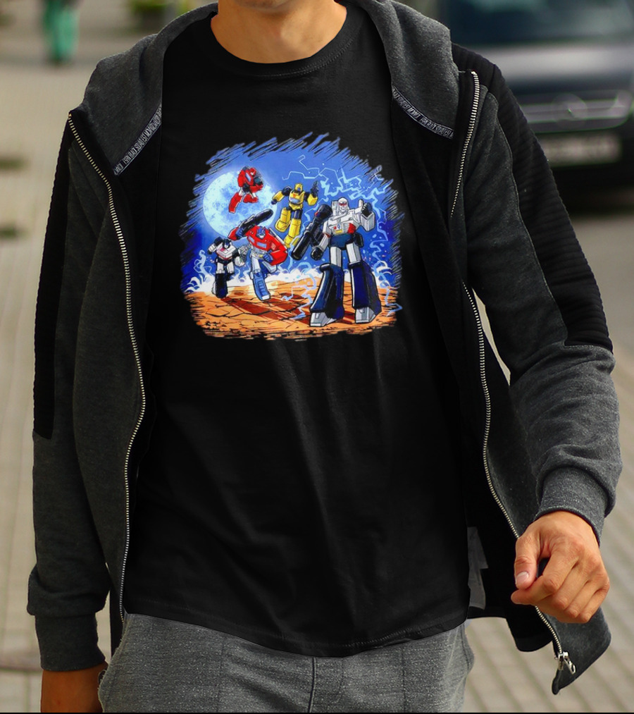 Transformers Bots Cartoon Battle Scene T-Shirt