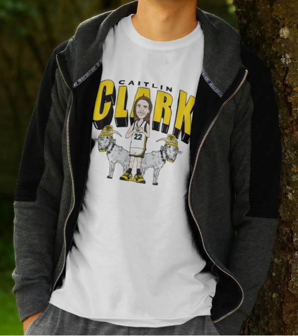Iowa Hawkeyes Caitlin Clark 22 Caricature With Goats And Heart Hands T-Shirt