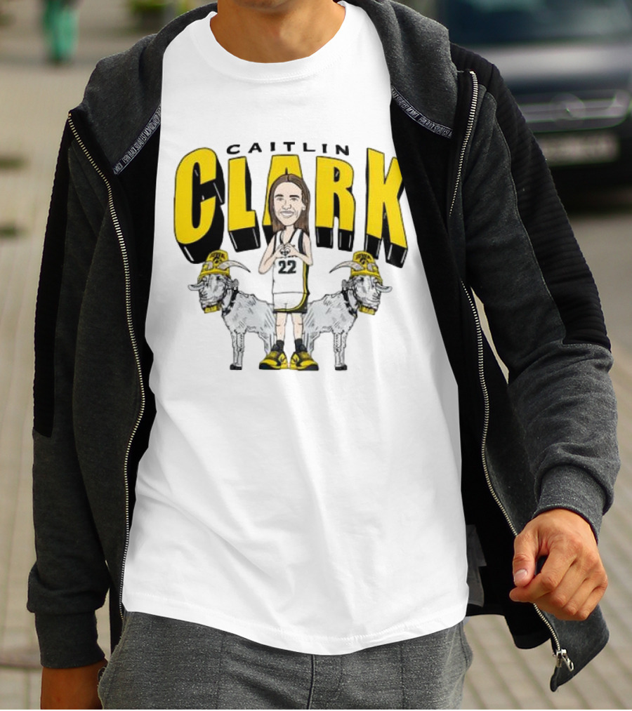 Iowa Hawkeyes Caitlin Clark 22 Caricature With Goats And Heart Hands T-Shirt