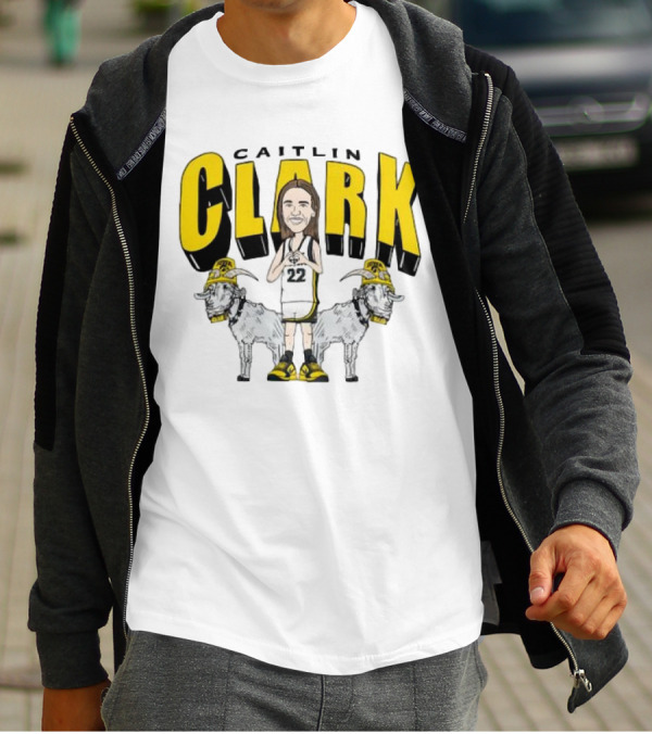 Iowa Hawkeyes Caitlin Clark 22 Caricature With Goats And Heart Hands T-Shirt