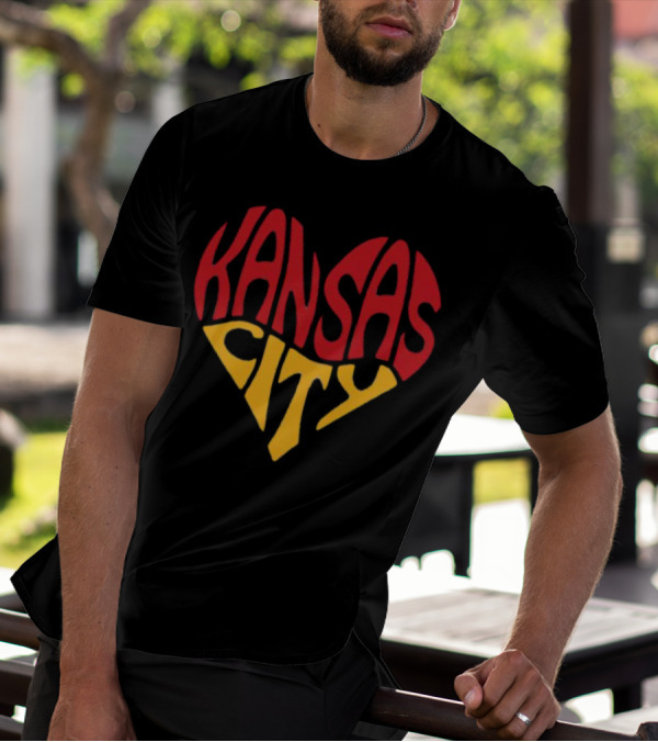 Kansas City Heart Text In Red And Yellow Shaped As A Heart T-Shirt