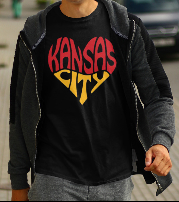 Kansas City Heart Text In Red And Yellow Shaped As A Heart T-Shirt