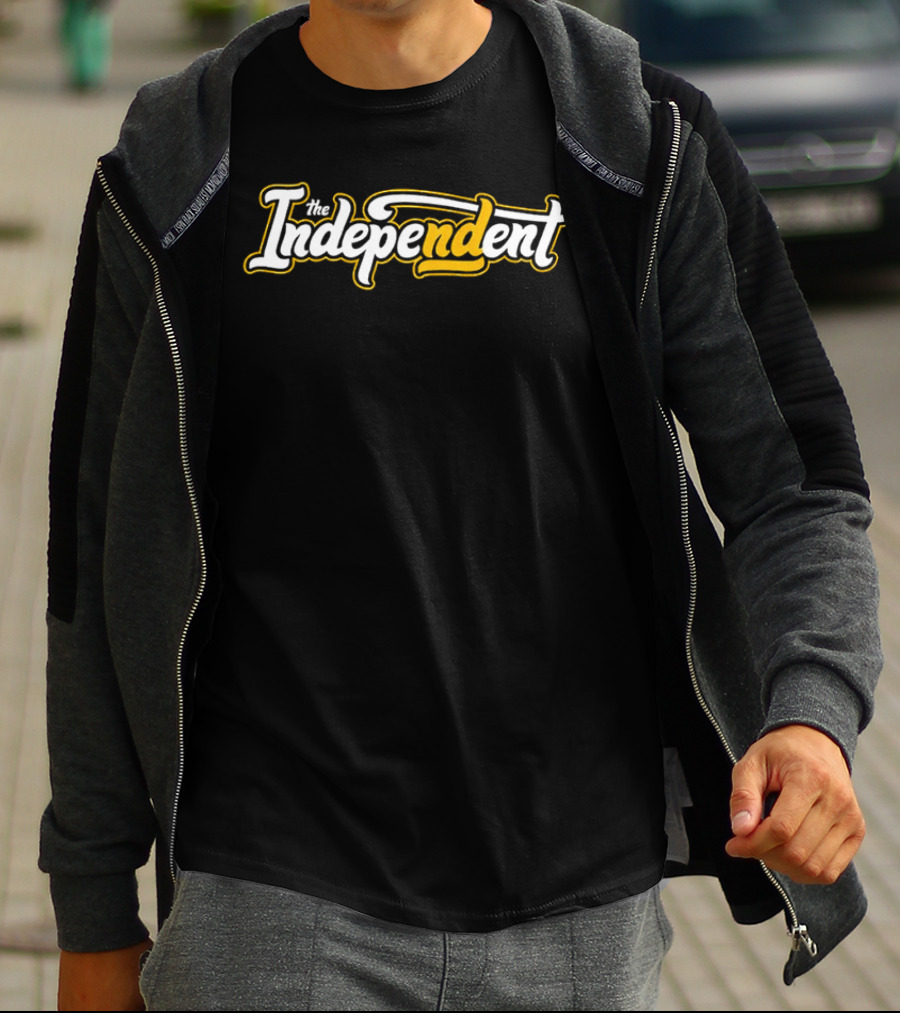 The Independent Podcast Bold Yellow And White Script T-Shirt