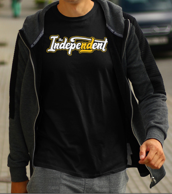 The Independent Podcast Bold Yellow And White Script T-Shirt
