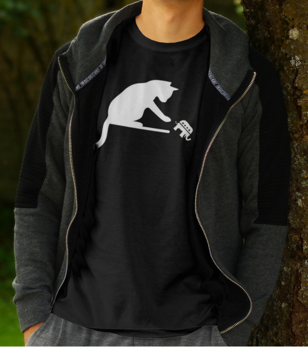 Childless Cat Lady Drop The Hate With Cat Playing With Republican Elephant T-Shirt