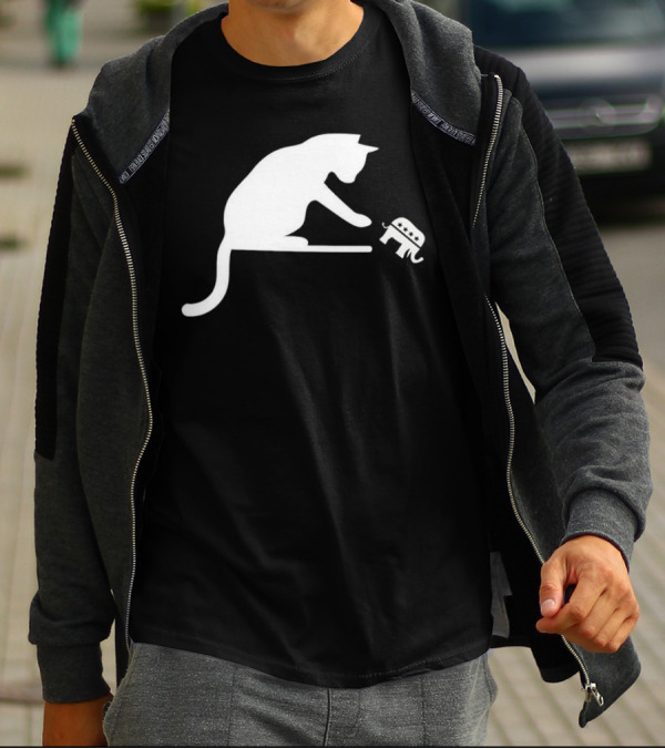 Childless Cat Lady Drop The Hate With Cat Playing With Republican Elephant T-Shirt