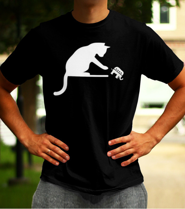 Childless Cat Lady Drop The Hate With Cat Playing With Republican Elephant T-Shirt