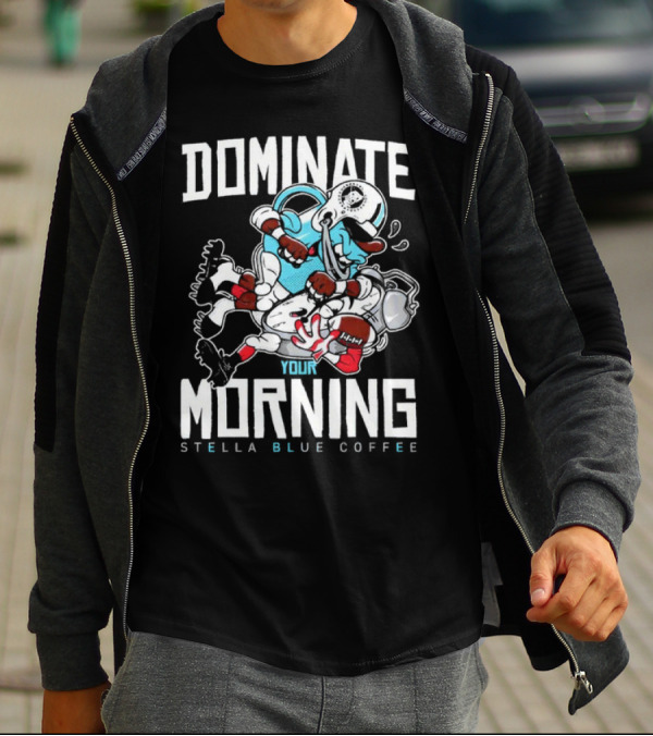 Dominate Your Morning Stella Blue Coffee Football Cartoon T-Shirt