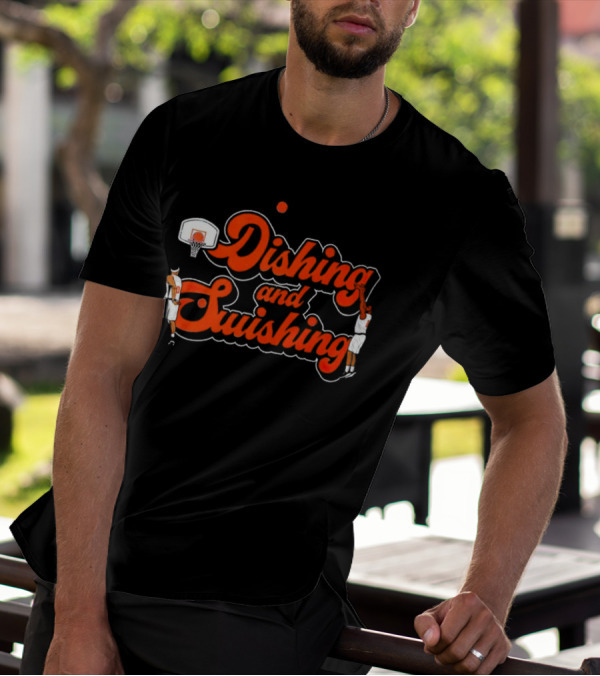 New York Knicks Dishing And Swishing Players And Basketball Hoop T-Shirt