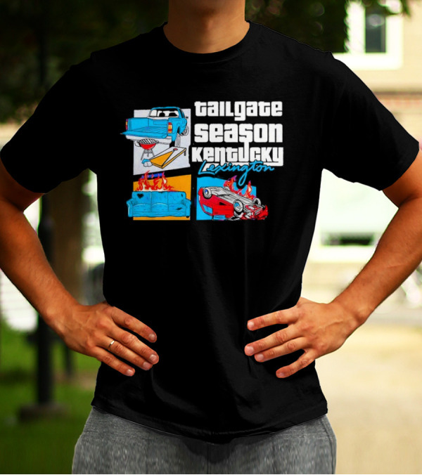 Tailgate Season Kentucky Lexington Truck BBQ Couch Fire Car Flip T-Shirt