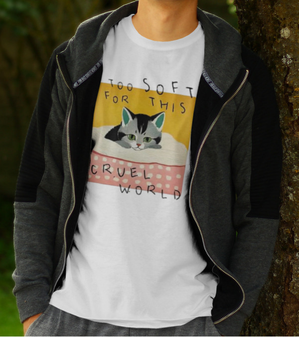 Too Soft For This Cruel World Cat In Cozy Blanket T-Shirt