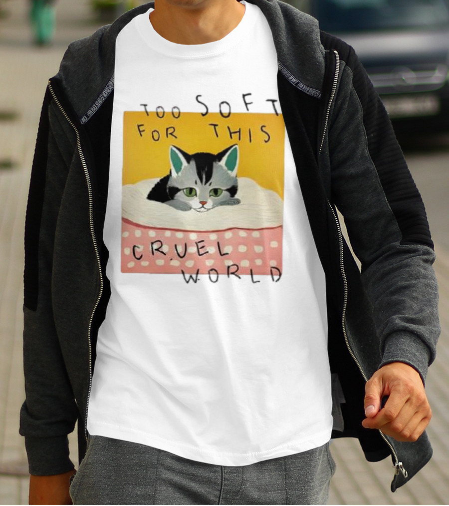 Too Soft For This Cruel World Cat In Cozy Blanket T-Shirt