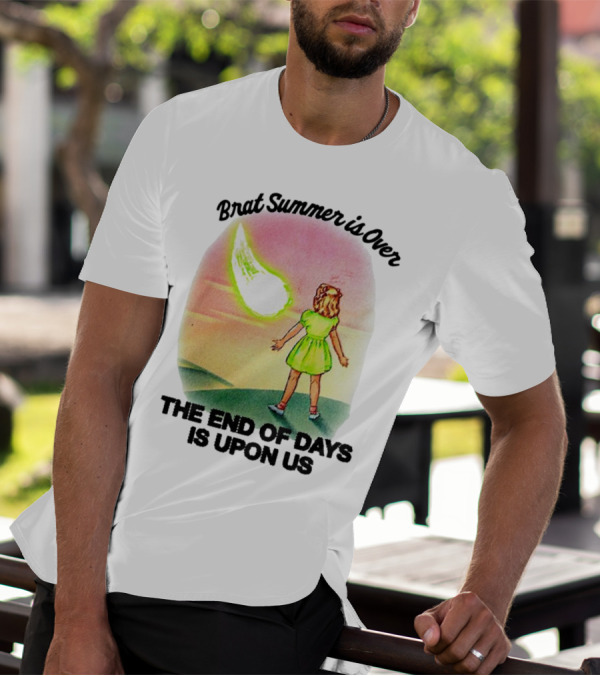 Brat Summer Is Over The End Of Days Is Upon Us Girl Watches Meteor Sunset T-Shirt