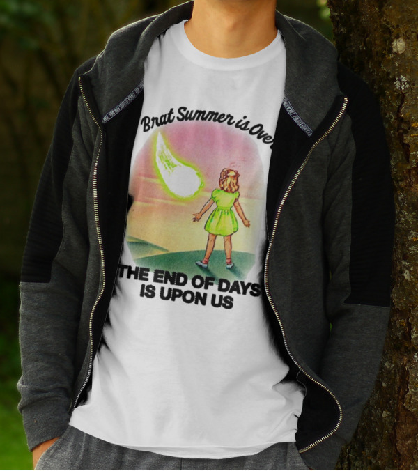 Brat Summer Is Over The End Of Days Is Upon Us Girl Watches Meteor Sunset T-Shirt