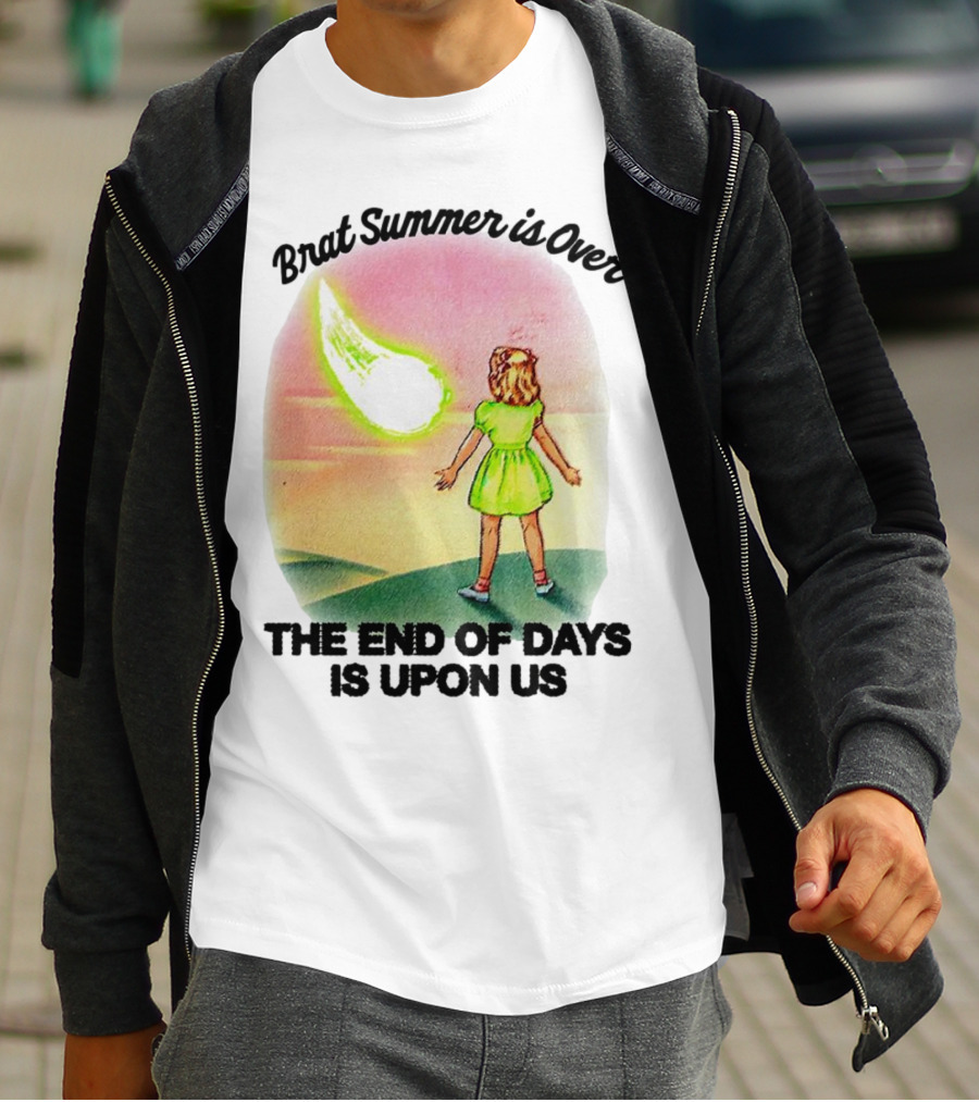 Brat Summer Is Over The End Of Days Is Upon Us Girl Watches Meteor Sunset T-Shirt