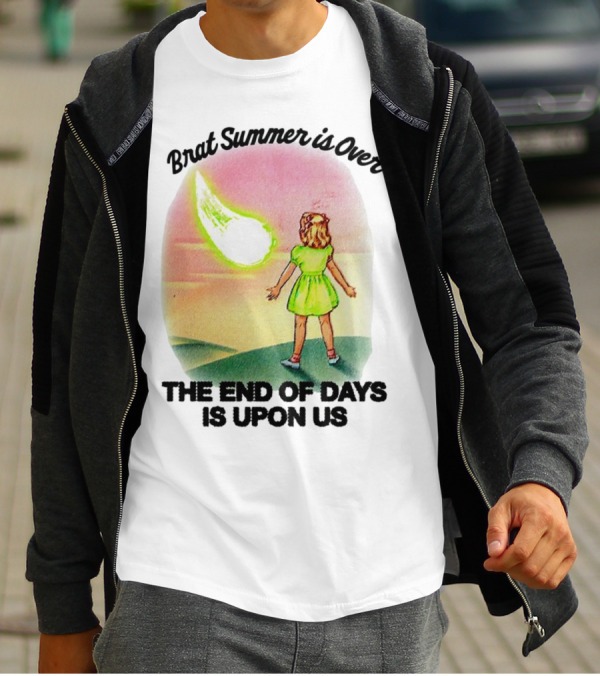 Brat Summer Is Over The End Of Days Is Upon Us Girl Watches Meteor Sunset T-Shirt