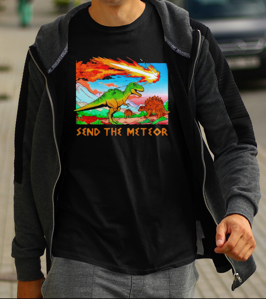 Send The Meteor Dinosaur T-Rex And Stegosaurus Meteor Impact T-Shirt
