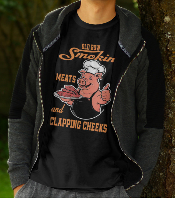 Old Row Smokin Meats And Clapping Cheeks Pig In Chef Hat With Thumbs Up T-Shirt