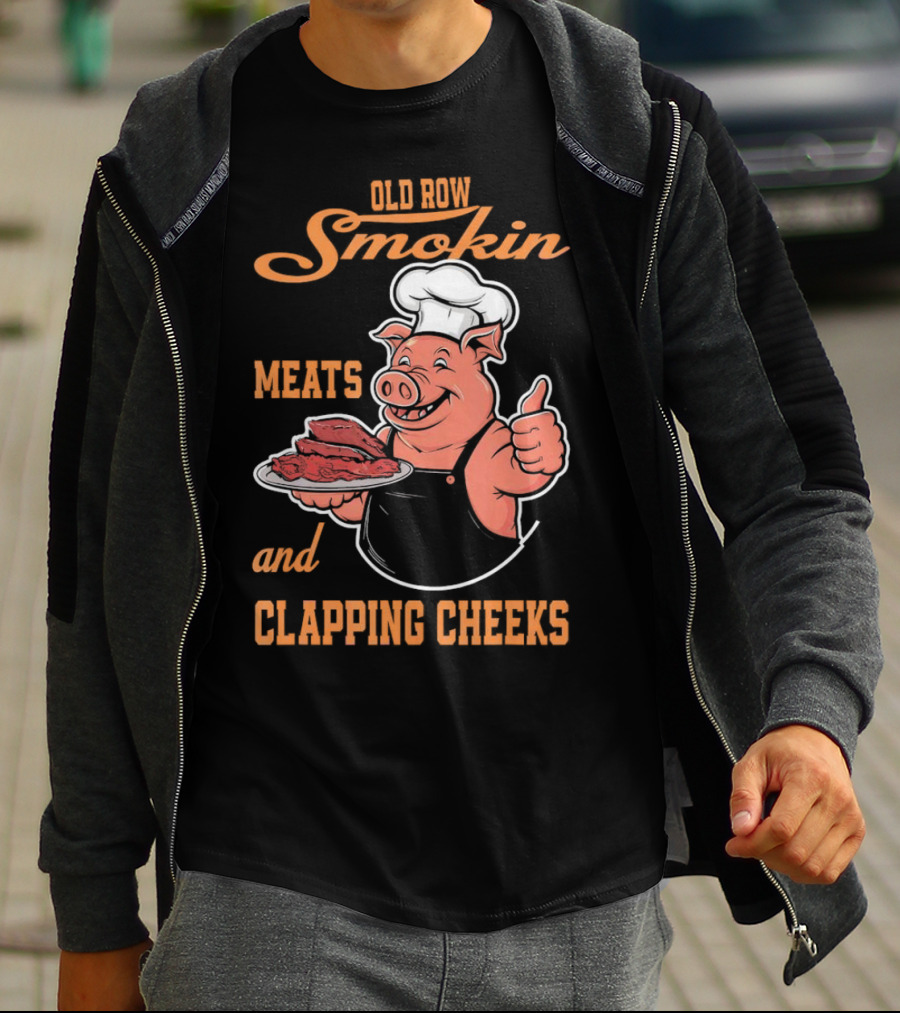 Old Row Smokin Meats And Clapping Cheeks Pig In Chef Hat With Thumbs Up T-Shirt