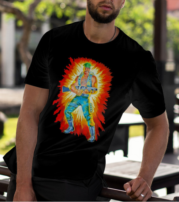 Gung-Ho GI Joe Action Figure Retro Style Burst Background T-Shirt