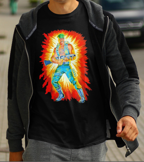 Gung-Ho GI Joe Action Figure Retro Style Burst Background T-Shirt